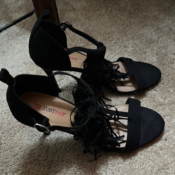 Just Fab Kora black tassel salsa Latin suede heel black 9 - Picture 4 of 6